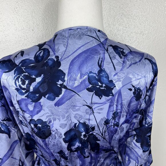 LA Intimates Robe Women Medium Blue Purple Floral Satin Belted Kimono Sleepwear - Picture 12 of 13